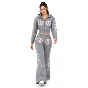Chándal Gris con Capucha para Mujer, Cierre Completo con Cremallera, Bolsillos Laterales, Estampado Digital, Estilo Casual - Product Image 2