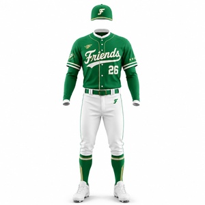 <b>Baseball</b> Uniform Set Green White Full Sleeve Moisture Wicking Men's Team Jersey Pants With Embroidery Logo - Product Image 1