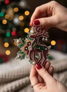 Adorno de Cuentas con Cara de Reno, Hecho a Mano, Moderno y Ecológico, Decoración Navideña para Colgar en el Árbol - Product Image 2