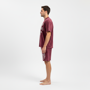 เสื้อยืดโอเวอร์ไซส์สไตล์สตรีทแวร์สีซีดแบบวินเทจ  รับสกรีนโลโก้  สำหรับผู้ชาย  ใส่สบายๆ ในฤดูร้อน  ผ้าคอตตอน 100%  ชุดเสื้อยืดและกางเกงขาสั้น - Product Image 4