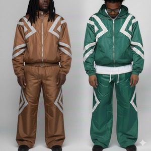 Chándal con Capucha para Hombre, Estampado Geométrico, Poliéster, Deportivo, para Otoño, con Bolsillos Laterales y Cierre de Cremallera - Product Image 1