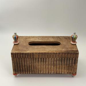 Caja de Servilletas de Madera de Diseño Moderno Hecha a Mano de Lujo con Asa y Patas con Cuentas, Precio de Fábrica, Porta Papel Tisú, Decoración de Mesa - Product Image 2