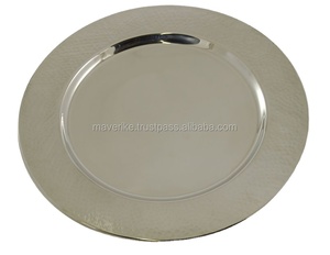 Assiette chargeur en acier inoxydable argenté Table à manger vaisselle décorée et assiettes assiettes faites à la main - Product Image 1