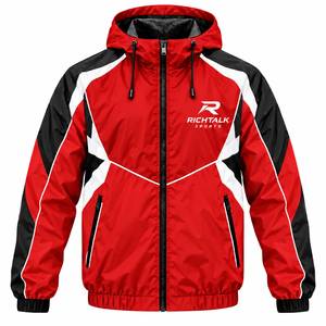 Men's Hooded Sporty <b>Racer</b> <b>Jacket</b> Windproof Zipper Front Color Blocking Design Autumn Outdoor Wear - Product Image 1