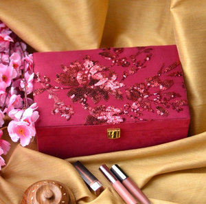 Elegant Maroon Floral <b>Sequin</b> Jewelry Box - Handmade Storage Organizer by whimsy <b>art</b> craft - Product Image 3