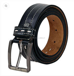 Best Selling <b>Men's</b> Business casual leather <b>belt</b> with fancy <b>white</b> stitching and nickel plated metal buckle jeans <b>belt</b> for unisex - Product Image 2