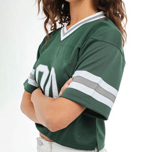 เสื้อยืดแขนสั้นคอวีสำหรับผู้หญิง ระบายเหงื่อ ป้องกันรังสียูวี เสื้อลำลอง เสื้อฟุตบอลกีฬา ปรับแต่งชื่อทีมได้ ขายส่ง - Product Image 3