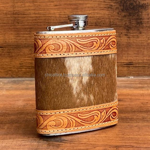 Flacon en étain moderne en acier inoxydable de 6oz avec pochette en cuir artisanal, couverture en cuir de vachette pour vodka et whisky - Product Image 3