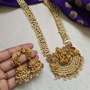 Lakshmi White Pearl Haram Necklace Set-Fine Jewelry - Product Image 3