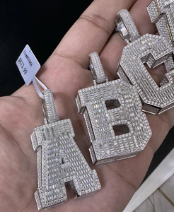 Colgante de letra personalizado con moissanita de 8 quilates, plata de ley 925, collar con inicial incrustada, joyería hip hop para hombre, VVS1, color D - Product Image 4