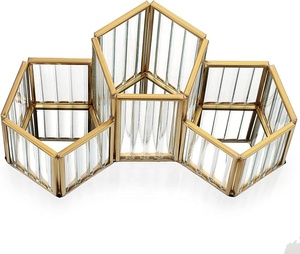 Wholesale Luxury <b>Makeup</b> Organizer Ribbed Glass with Brass Metal Rim for Women's Cosmetics <b>Storage</b> - Product Image 3