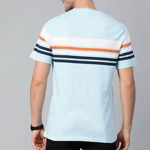 Camiseta de Manga Corta a Rayas Azul Claro para Hombre, Cuello Redondo, Informal, de Punto, Corte Regular, la Camiseta Más Vendida en Línea - Product Image 3