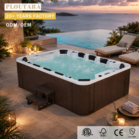 Spa extérieur de grande taille Ploutara, cuve en acrylique de qualité supérieure, plusieurs sièges, jets de massage hydromassants, appuie-têtes ergonomiques, configuration personnalisée