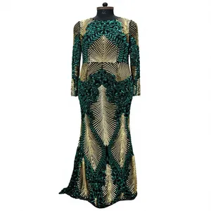 Women's Luxury <b>Emerald</b> Green Sequin Mermaid Gown, Long Sleeve Geometric Pattern Formal Evening <b>Dress</b> - Product Image 5