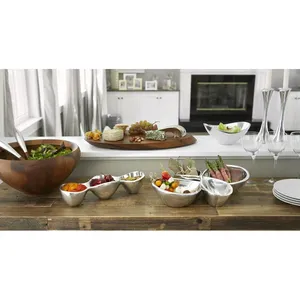Contemporary Handcrafted Metal <b>Serving</b> Bowls <b>Set</b> Irregular Shape Polished Finish Dishwasher Safe Minimalist Design Party <b>Dishes</b> - Product Image 4