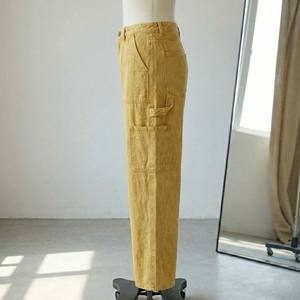 Vintage Streetwear <b>Men's</b> Boxy Fit Sweatpants Mustard Yellow Acid Washed Cotton <b>Denim</b> Look Wide Leg Formal Heavyweight Drawstring - Product Image 3