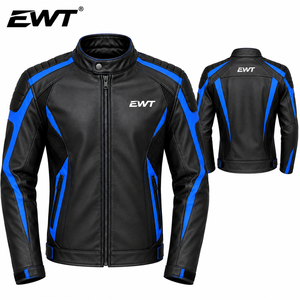 Veste de moto slim pour homme EWT en cuir synthétique PU, avec blocs de couleur, patchwork, fermeture éclair, col montant, finition 360g - Product Image 4
