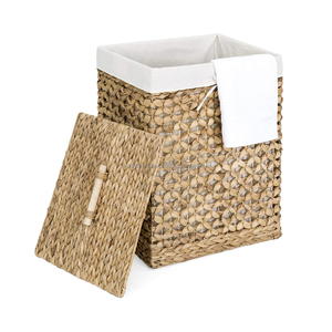 Woven Water Hyacinth Wicker Portable Decorative Laundry Clothes Hamper Basket for Storage Water Hyacinth Basket