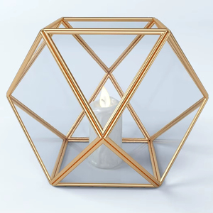 Geometric Metal Candle <b>Lantern</b> Gold Frame <b>Tealight</b> Holder Wholesale Bulk MOQ for Home Wedding Decor - Product Image 1