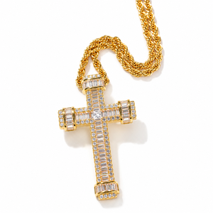 Hip Hop Fully Iced Out Cross Pendant S925 Sterling Silver Channel Set VVS Moissanite Pendant Customized Baguette Diamond Pendant - Product Image 1