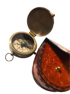 <b>Antique</b> Style Brass <b>Compass</b> with Embossed Leather Case - Product Image 2