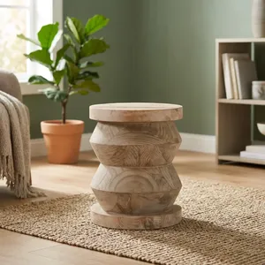 <b>Vintage</b> Solid Wood Handcrafted Side <b>Table</b> Seating Stool Unique Shape Rustic Accent Coffee <b>Table</b> for Bedroom Living Room Decor - Product Image 5