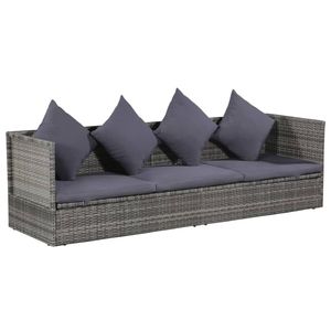 Divano da Giardino con Braccioli Regolabili in Rattan PE Grigio 200x60 cm con Braccioli - Product Image 2