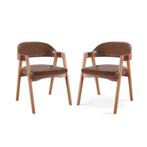 Fauteuils en bois minimalistes modernes avec dossier ergonomique et finition en cuir de qualité supérieure, parfaits - Product Image 1