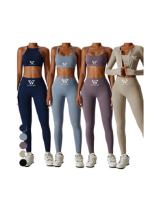 Vêtements de sport de couleur unie ensemble de yoga soutien-gorge de sport licou Leggings doux sans couture femmes ensembles d'entraînement ensembles de fitness de gymnastique - Product Image 1