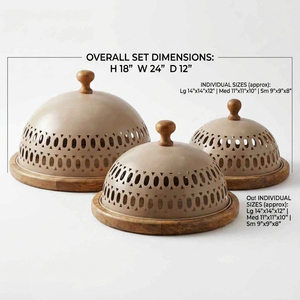 Elegante Juego de 3 Campanas Metálicas Perforadas con Bases de Madera. Cubiertas de Alimentos Tipo Domo Elegantes para Catering de Lujo y Decoración del Hogar - Product Image 3