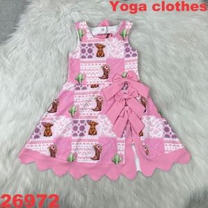 Robe de yoga décontractée pour enfants avec nœuds, bords festonnés, prête à être expédiée, collection été 4 juillet, tenue de sport, short de yoga, robe couleur tan - Product Image 3