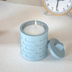 Cool Le Chu Round Striped Storage Jar Aromatherapy Candle Cup Jar Container Gypsum Candle <b>Silicone</b> Mold - Product Image 3