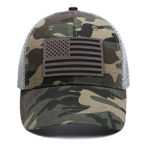 <b>Navy</b> Blue Trucker Cap With American Flag Patch Tan Brim Unisex Adjustable 6-Panel Casual <b>Hat</b> - Product Image 2