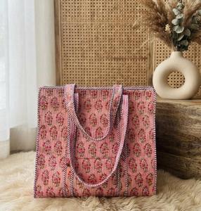 Bolso de Mano de Algodón Pintado a Mano con Diseño Floral, Estilo Moderno, Cierre de Cremallera, para la Playa o Compras, para Mujeres - Product Image 4