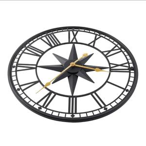 Circular Metal Wall <b>Clock</b> Roman Numerals Black Compass Design <b>Clock</b> Living Room Bedroom Wall Mount <b>Clock</b> For Office Decoration - Product Image 3