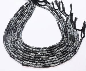 Perles en obsidienne noire naturelle AAA, forme de tuyau lisse, 5x14MM, perles carrées en pierre précieuse, 13 pouces, perles en obsidienne noire pour bijoux - Product Image 1