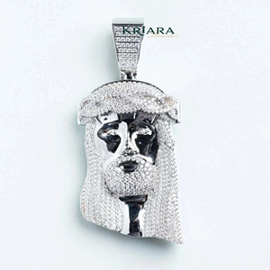 Jesus Face Pendant 925 Silver Lab Grown Diamond Inlay Religious Charm <b>Men</b> Christian Jewelry Round Brilliant Cut - Product Image 3