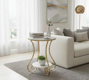 Modern Round <b>Marble</b> <b>Top</b> Console <b>Table</b> with Metal Pedestal Base for Bedroom Furniture - Product Image 6