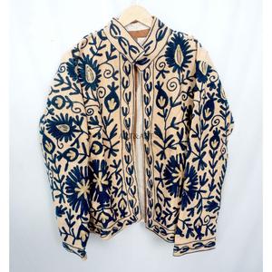 Vintage Floral <b>Embroidery</b> Button Women's Cotrise Jacket Full Sleeve Thick Cotton Stripe Lining Handmade Autumn Winter Breathable - Product Image 1