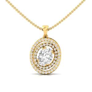 Pendentif en or jaune pour femme avec diamants naturels taille ovale sertis en halo, style classique, bijou charmant pour elle - Product Image 1