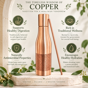 Botella de agua de cobre puro de alta calidad, 1 litro, diseño champán con grabado y pajita de cobre para el hogar y la oficina, botella de cobre puro. - Product Image 2