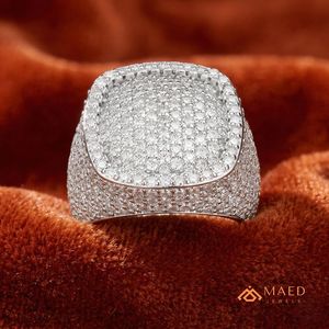 Men's Silver Tone Moissanite <b>Dome</b> Hip Hop Engagement <b>Ring</b> for Anniversary Daily Wear - Product Image 3
