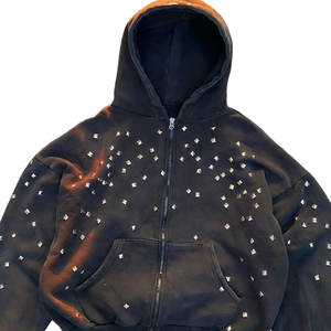 Sudadera con Capucha de Felpa para Hombre, Oversize, Estilo Urbano, con Pedrería y Lavado Ácido, de Lujo - Product Image 1