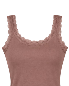 Débardeur Femme Personnalisé Marron Mocha en Coton avec Bordure en Dentelle, Coupe Ajustée, Sans Manches, Style Basique Doux et Respirant pour l'Été - Product Image 4