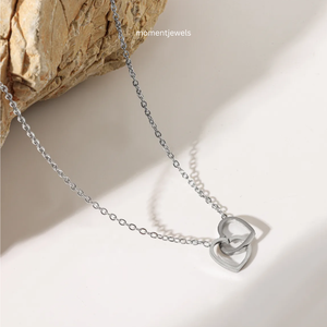 Collar con Colgante de Doble Corazón en Acero Inoxidable Chapado en Oro de 18K, Cadena de Eslabones, Joyería Moderna para Mujer, Regalo - Product Image 2