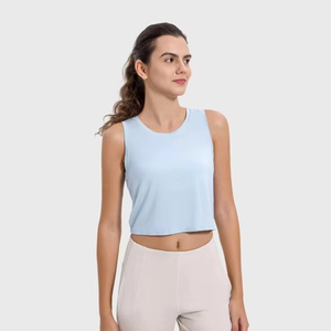 Débardeur court côtelé en coton pour femme, sans manches, col rond, style personnalisé, décontracté, pour l'été - Product Image 5