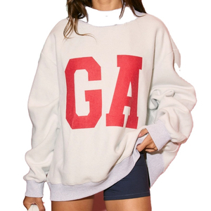 <b>Top</b> Trending Women's Crew <b>Neck</b> Reversible Heavyweight Double Color Screen Printed Drop Shoulder Oversized Autumn Winter Fleece - Product Image 5