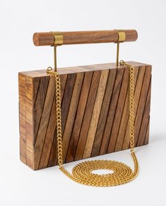 Premium High Quality Natural Wooden Block <b>Clutch</b> <b>Bag</b> Chain Strap Structured Evening Purse <b>for</b> Party <b>Weddings</b> 7 Inch Geometric - Product Image 1