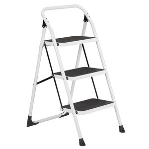 Échelle domestique pliable en 3 étapes avec main courante, en aluminium et acier inoxydable noir et blanc - Product Image 3