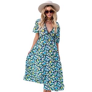 Vestido largo de verano con estampado floral para mujer, estilo línea A - Product Image 1